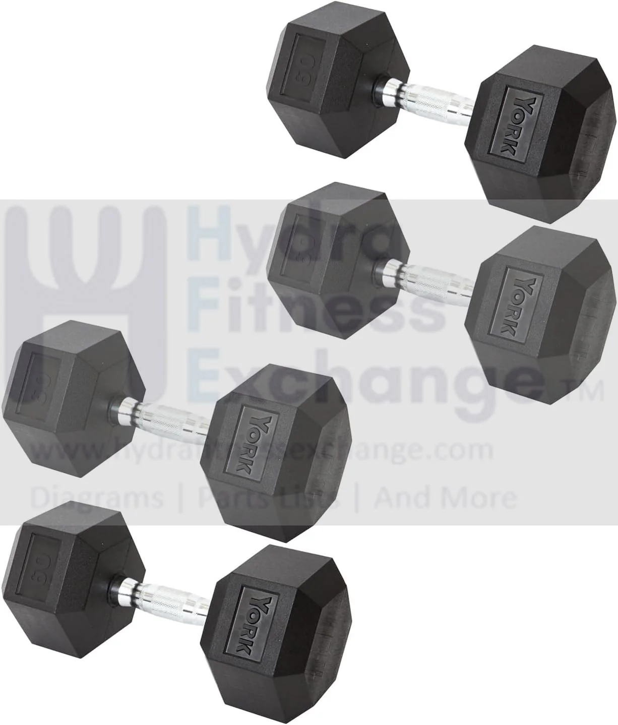 York Barbell Hex Dumbbell Set 60LB Rubber Coated Fixed Weight Dumbbells with Chrome Ergonomic Handle Odorless & Durable for Home Gym Women’s Strength Training Full Body Workouts - Pack of 4