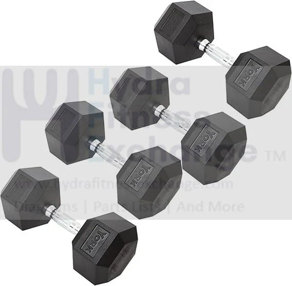 York Barbell Hex Dumbbell Set 65LB Rubber Coated Fixed Weight Dumbbells with Chrome Ergonomic Handle Odorless & Durable for Home Gym Women’s Strength Training Full Body Workouts - Pack of 4