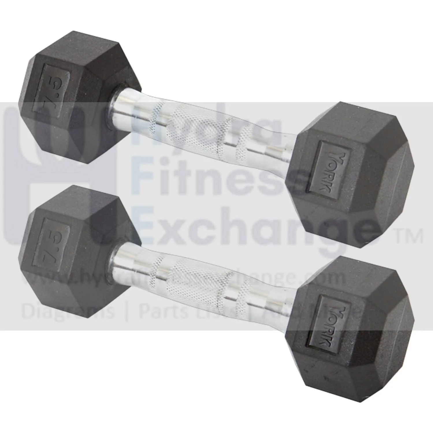 York Barbell Hex Dumbbell Set 7.5LB Rubber Coated Fixed Weight Dumbbells with Chrome Ergonomic Handle Odorless & Durable for Home Gym Women’s Strength Training Full Body Workouts - Pack of 2