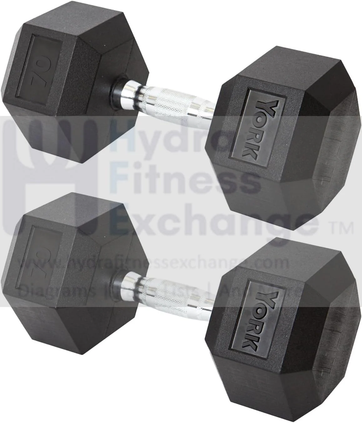 York Barbell Hex Dumbbell Set 70LB Rubber Coated Fixed Weight Dumbbells with Chrome Ergonomic Handle Odorless & Durable for Home Gym Women’s Strength Training Full Body Workouts - Pack of 2