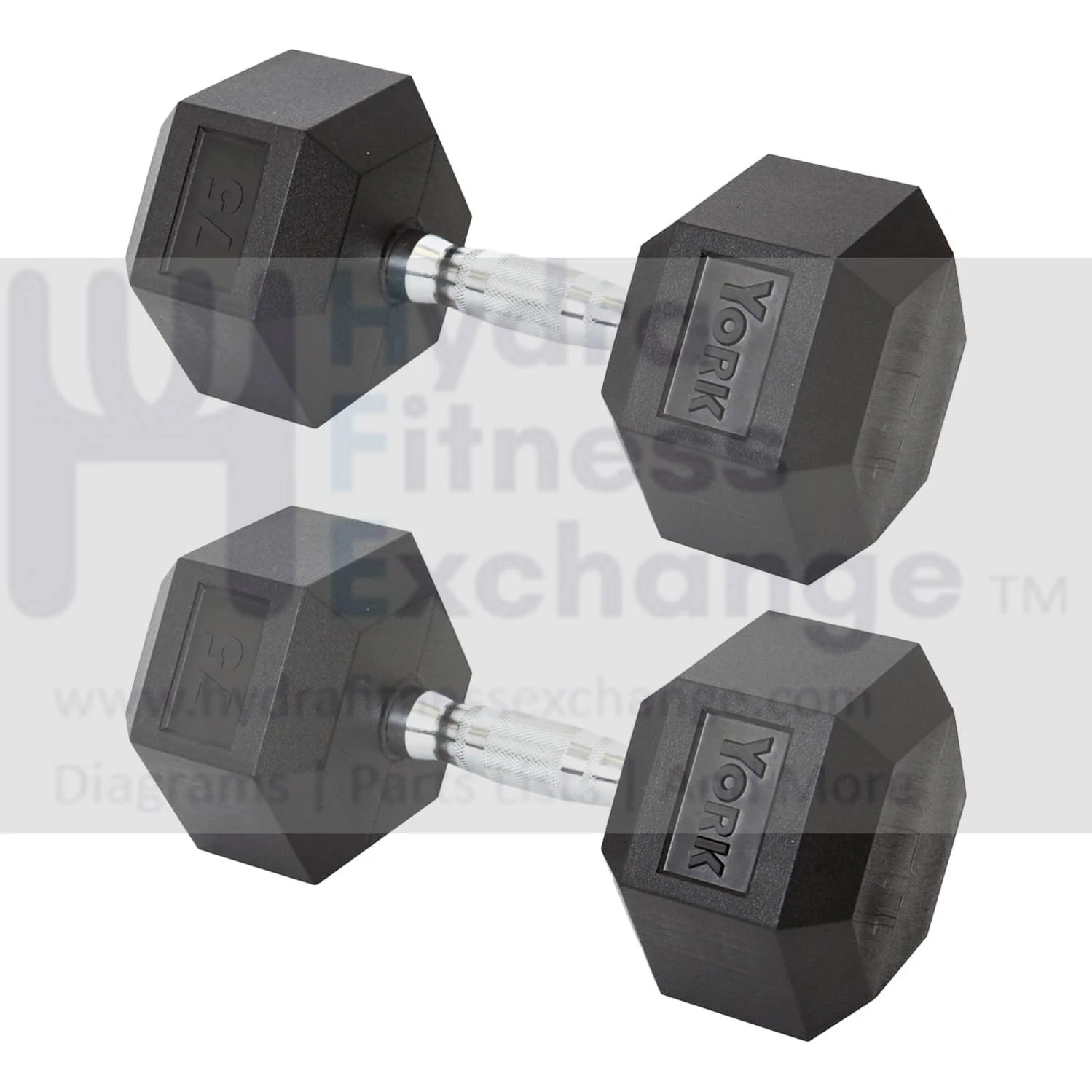 York Barbell Hex Dumbbell Set 75LB Rubber Coated Fixed Weight Dumbbells with Chrome Ergonomic Handle Odorless & Durable for Home Gym Women’s Strength Training Full Body Workouts - Pack of 2
