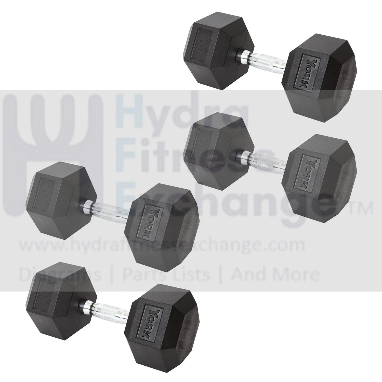 York Barbell Hex Dumbbell Set 80LB Rubber Coated Fixed Weight Dumbbells with Chrome Ergonomic Handle Odorless & Durable for Home Gym Women’s Strength Training Full Body Workouts - Pack of 4
