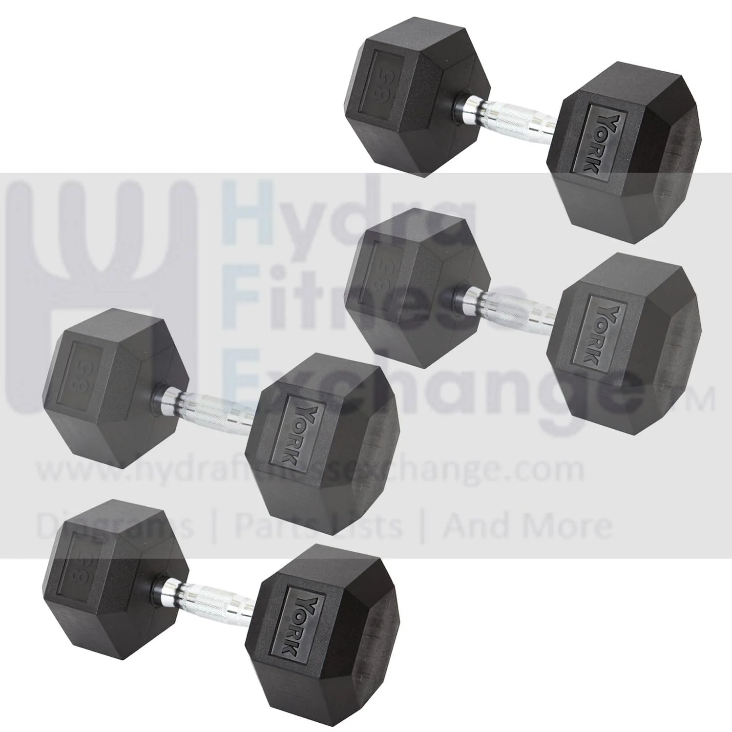 York Barbell Hex Dumbbell Set 85LB Rubber Coated Fixed Weight Dumbbells with Chrome Ergonomic Handle Odorless & Durable for Home Gym Women’s Strength Training Full Body Workouts - Pack of 4