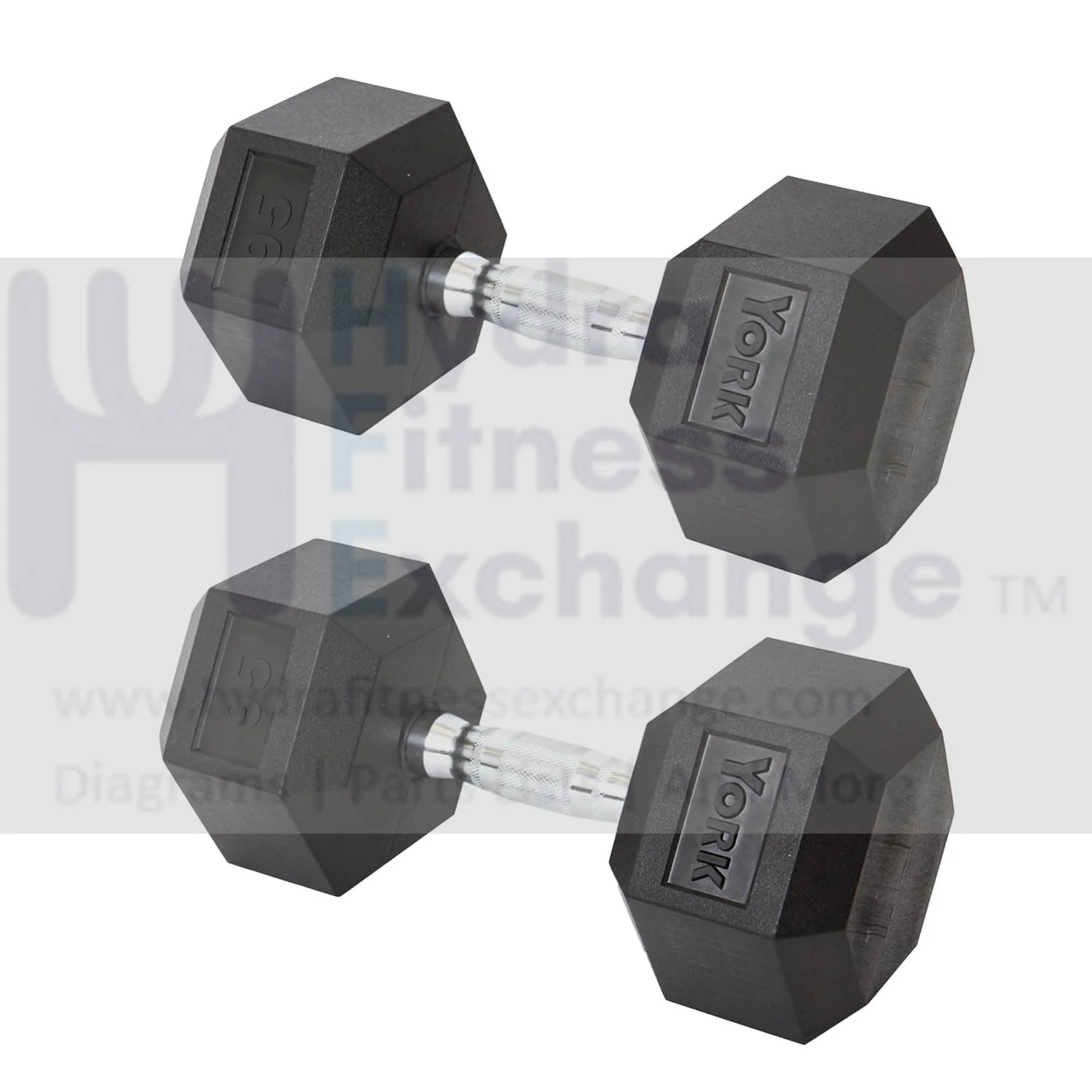 York Barbell Hex Dumbbell Set 95LB Rubber Coated Fixed Weight Dumbbells with Chrome Ergonomic Handle Odorless & Durable for Home Gym Women’s Strength Training Full Body Workouts - Pack of 2