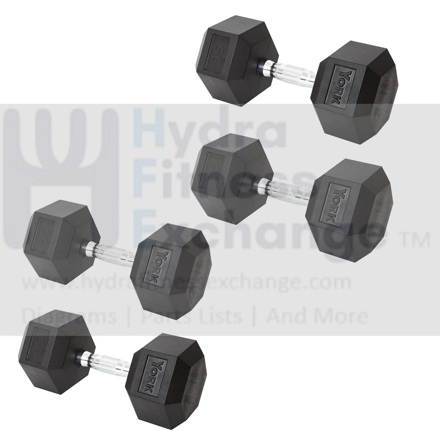 York Barbell Hex Dumbbell Set 95LB Rubber Coated Fixed Weight Dumbbells with Chrome Ergonomic Handle Odorless & Durable for Home Gym Women’s Strength Training Full Body Workouts - Pack of 4