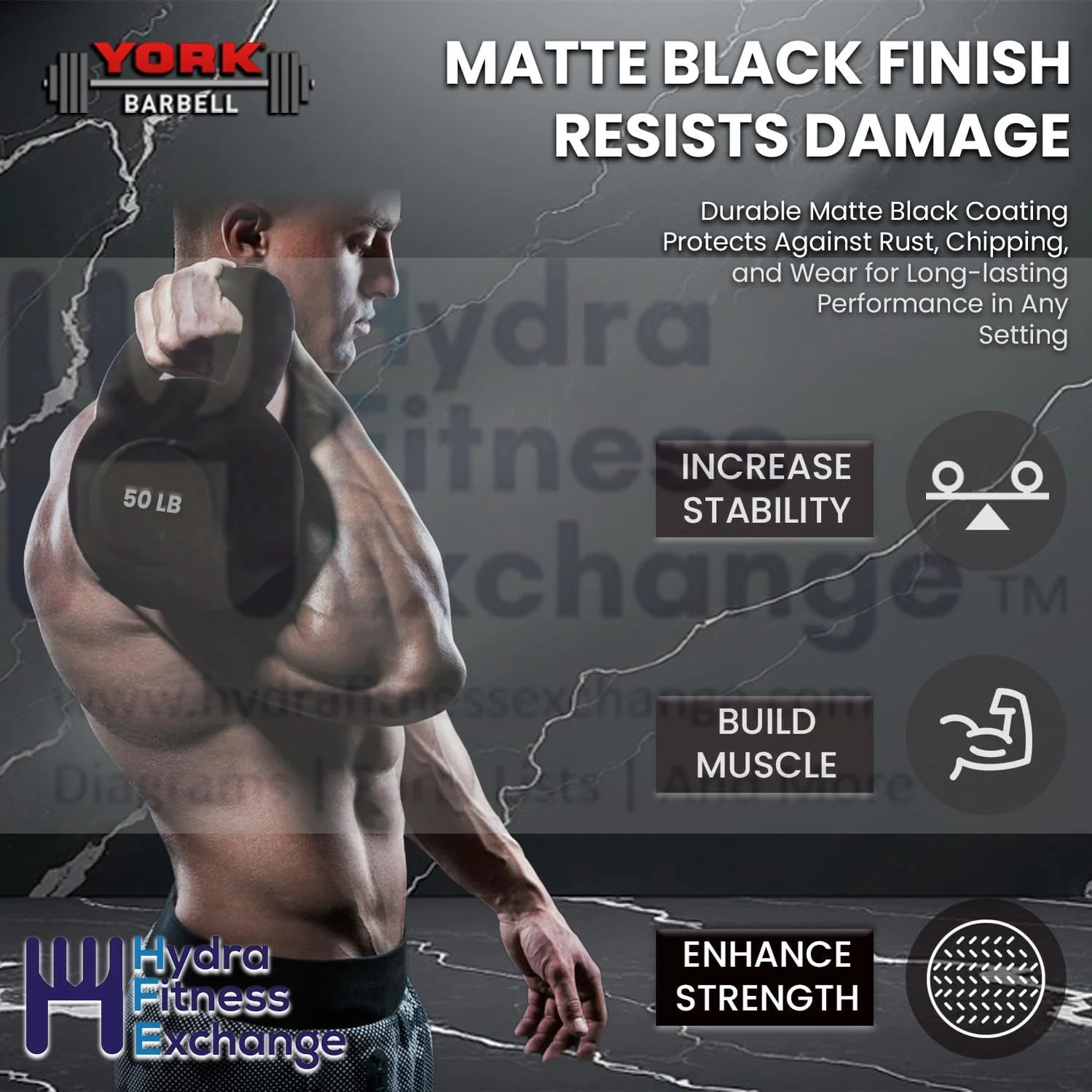 York Barbell Kettlebell Weights – 60 LB Cast Iron Kettlebells with Matte Black Finish – Full Body Strength Training & CrossFit Conditioning – Ideal for Russian Swings, Squats, Presses & More - Image 6