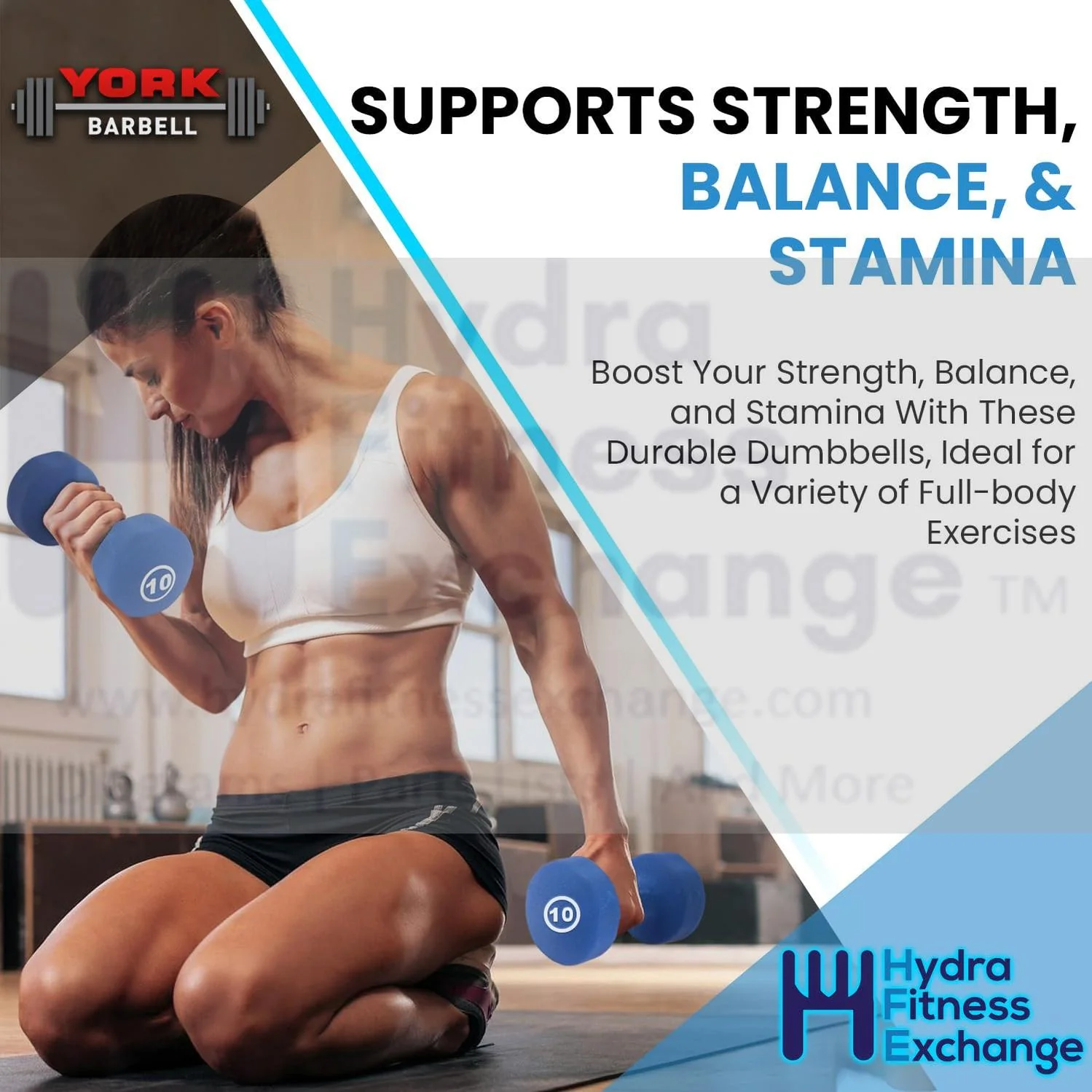 York Barbell Neoprene Coated Fitbell Dumbbell (10LB Pack of 1) | Dumbbell Set for Women & Men Durable Anti-Roll Anti-Slip, Color Royal Blue | Ideal for Arm Rows Squats Chest Presses Bicep Curls - Image 3
