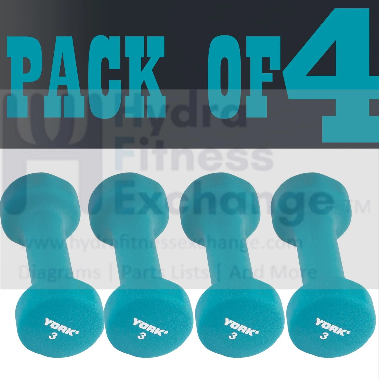 York Barbell Neoprene Coated Fitbell Dumbbell (3LB Pack of 4) | Dumbbell Set for Women & Men Durable Anti-Roll Anti-Slip, Color Teal | Ideal for Arm Rows Squats Chest Presses Bicep Curls - Image 2