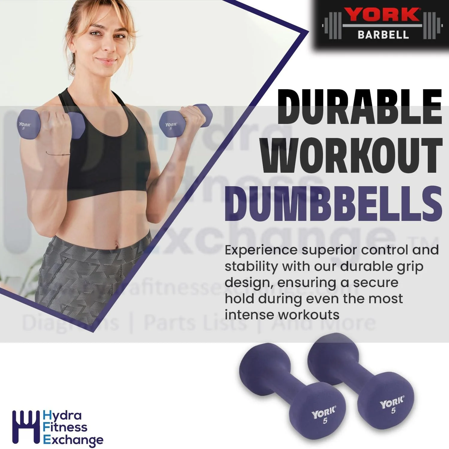 York Barbell Neoprene Coated Fitbell Dumbbell (5LB Pack of 1) | Dumbbell Set for Women & Men Durable Anti-Roll Anti-Slip, Color Purple | Ideal for Arm Rows Squats Chest Presses Bicep Curls - Image 3