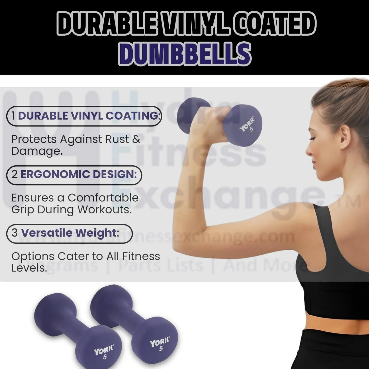 York Barbell Neoprene Coated Fitbell Dumbbell (5LB Pack of 1) | Dumbbell Set for Women & Men Durable Anti-Roll Anti-Slip, Color Purple | Ideal for Arm Rows Squats Chest Presses Bicep Curls - Image 6
