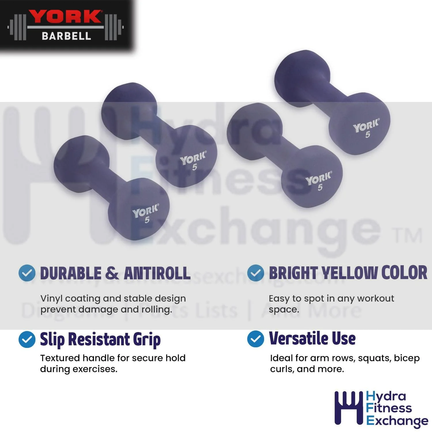 York Barbell Neoprene Coated Fitbell Dumbbell (5LB Pack of 1) | Dumbbell Set for Women & Men Durable Anti-Roll Anti-Slip, Color Purple | Ideal for Arm Rows Squats Chest Presses Bicep Curls - Image 7