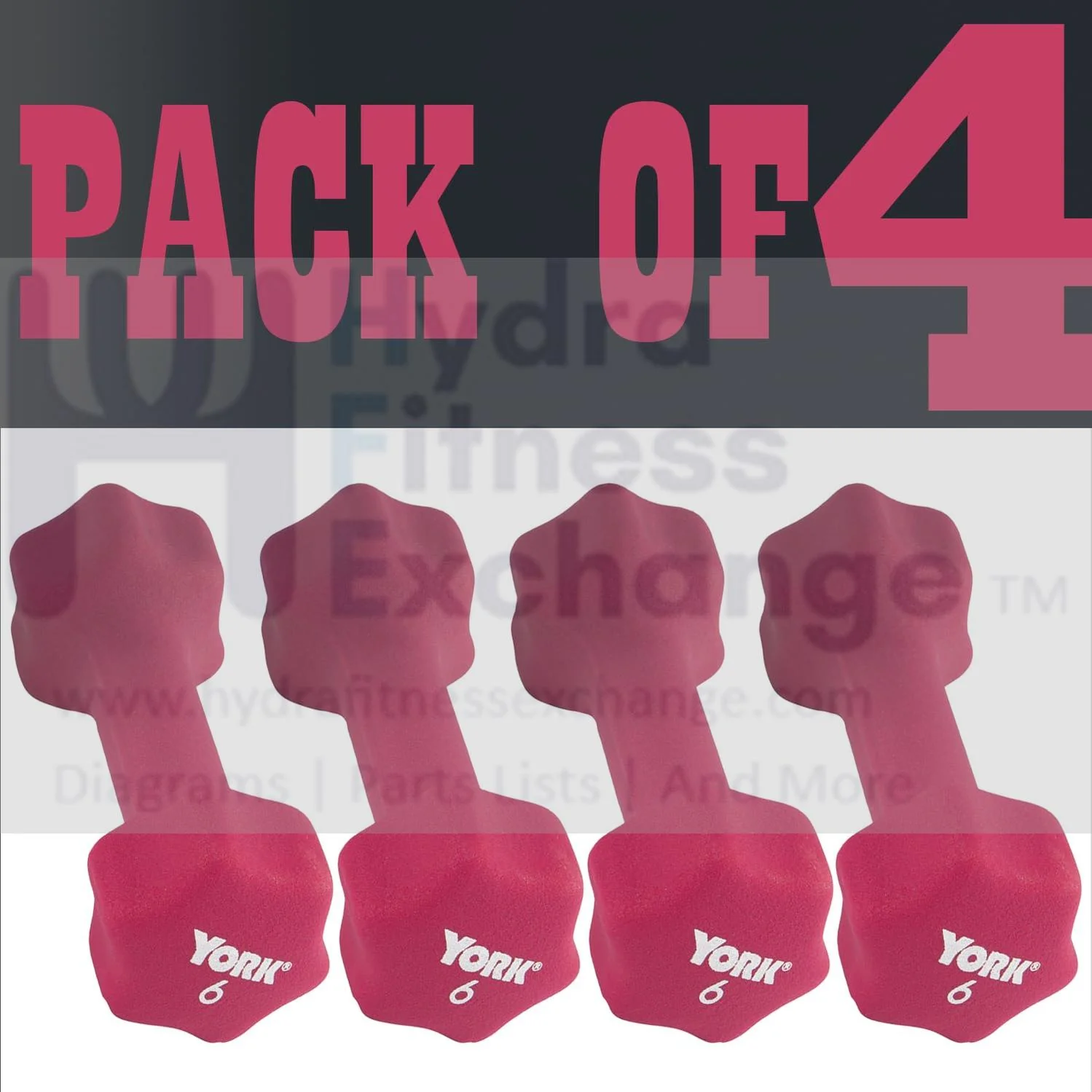 York Barbell Neoprene Coated Fitbell Dumbbell (6LB Pack of 4) | Dumbbell Set for Women & Men Durable Anti-Roll Anti-Slip, Color Magenta | Ideal for Arm Rows Squats Chest Presses Bicep Curls - Image 2