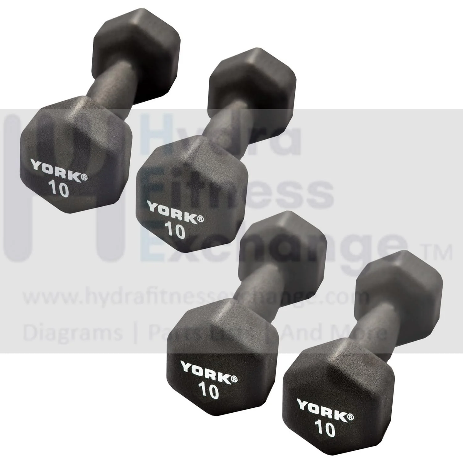 York Barbell Neoprene Hexagon Dumbbells with Cast Ergo Handle (10lb, Pack of 4)