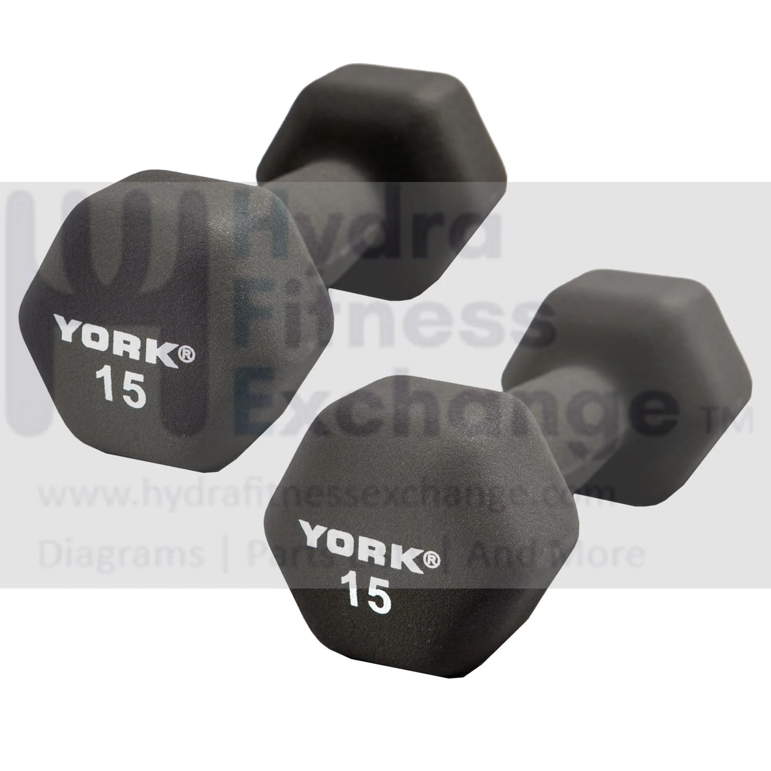 York Barbell Neoprene Hexagon Dumbbells with Cast Ergo Handle (15lb, Pack of 2) | Durable Anti-Slip Exercise & Fitness Strength Training Free Weights for Home Gym | Black | For Men & Women