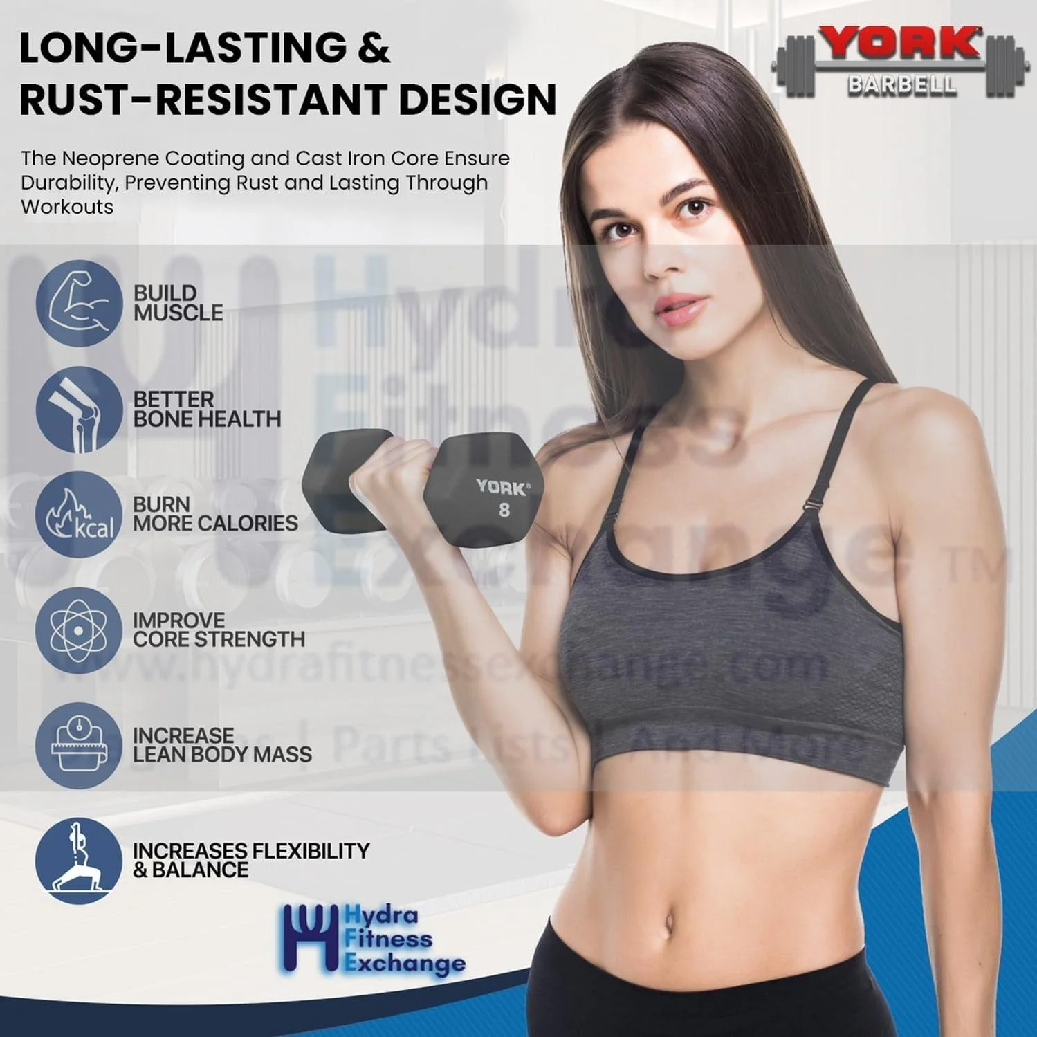 York Barbell Neoprene Hexagon Dumbbells with Cast Ergo Handle 1lb Pack 4 Durable - Image 4