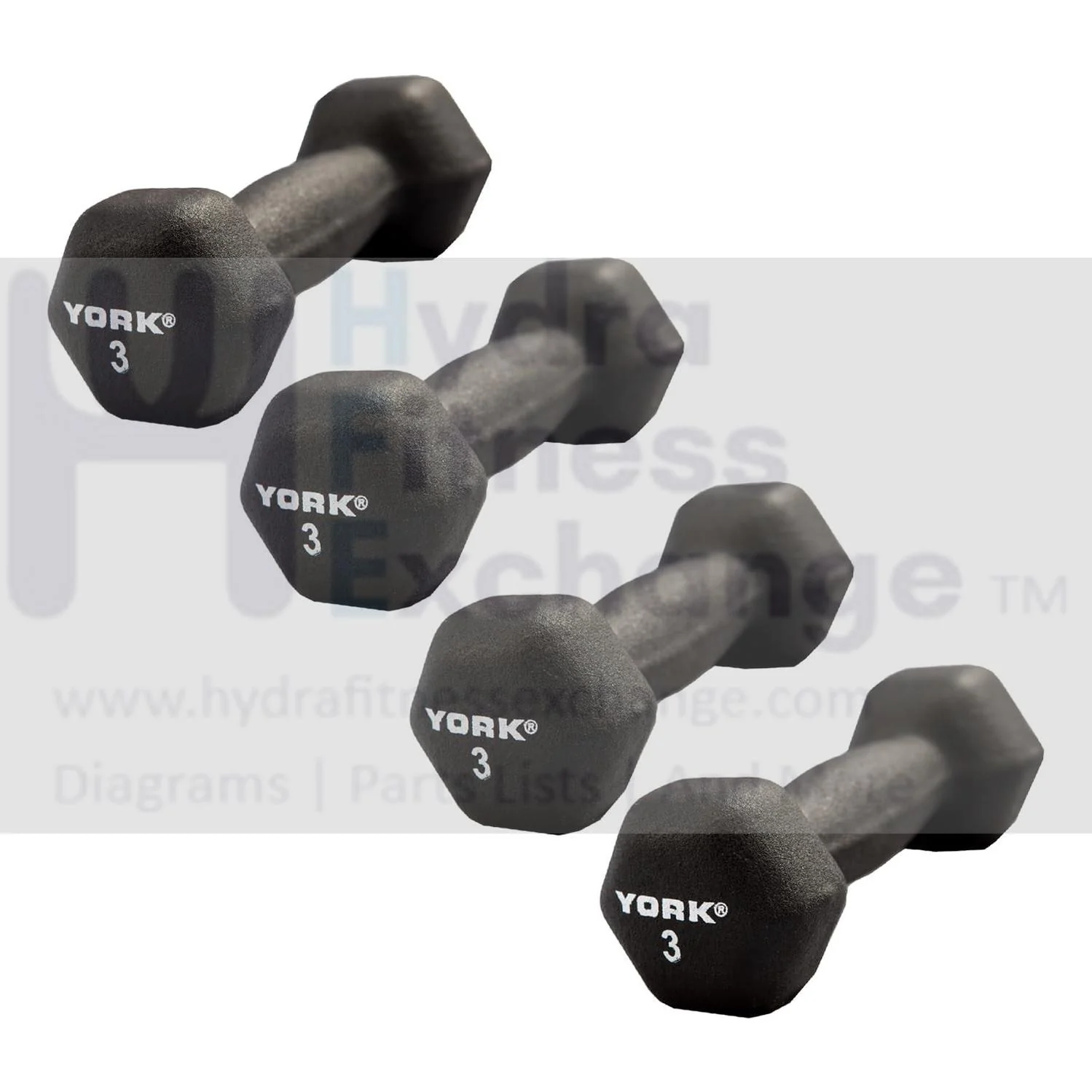York Barbell Neoprene Hexagon Dumbbells with Cast Ergo Handle 3lb Pack 4