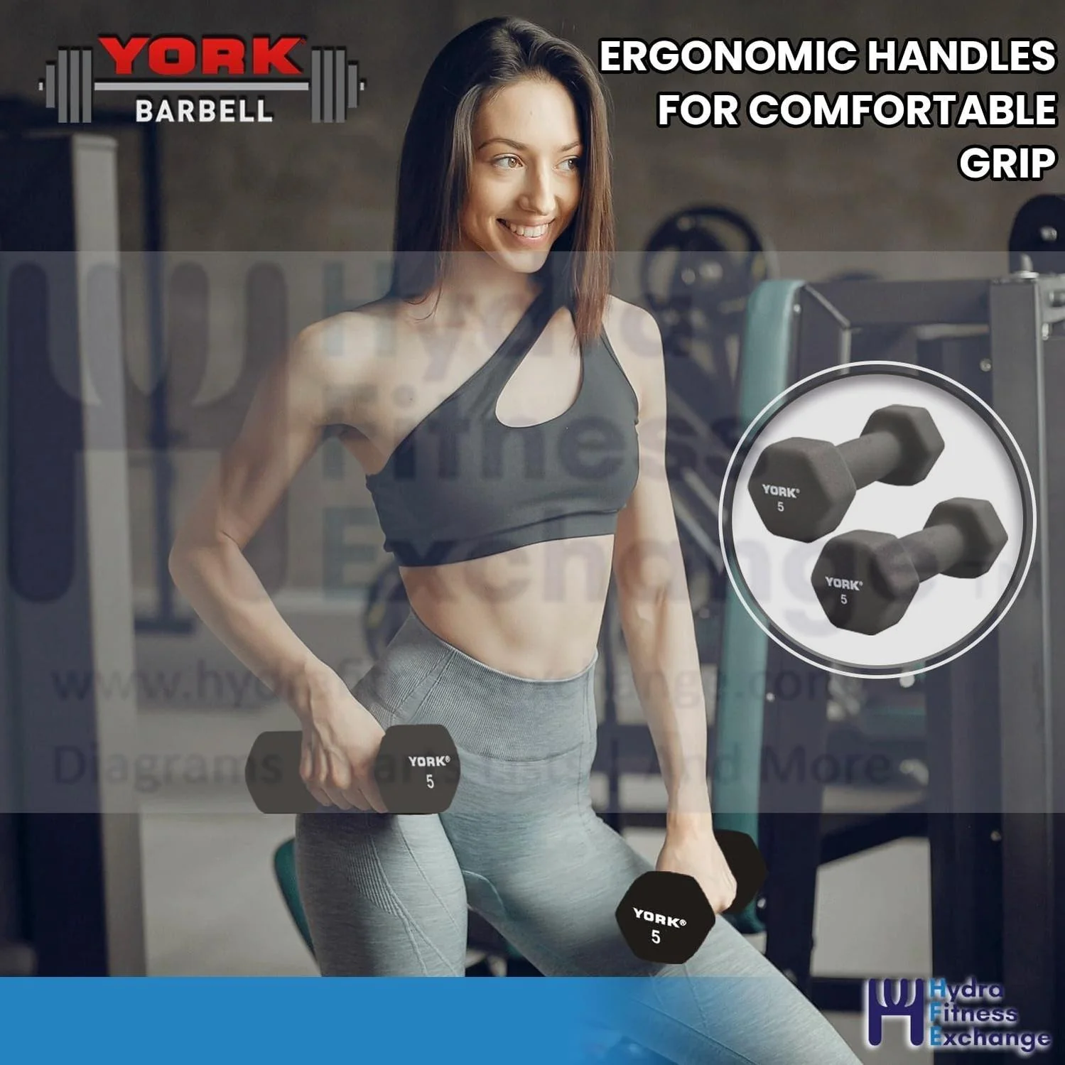 York Barbell Neoprene Hexagon Dumbbells with Cast Ergo Handle 4lb Pack 1 - Image 3