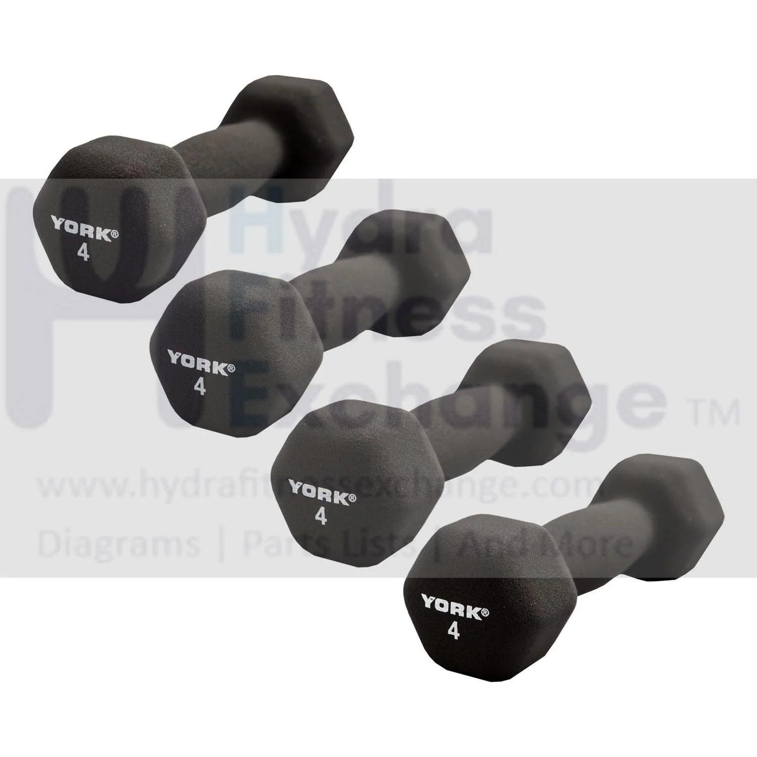 York Barbell Neoprene Hexagon Dumbbells with Cast Ergo Handle (4lb, Pack of 4)