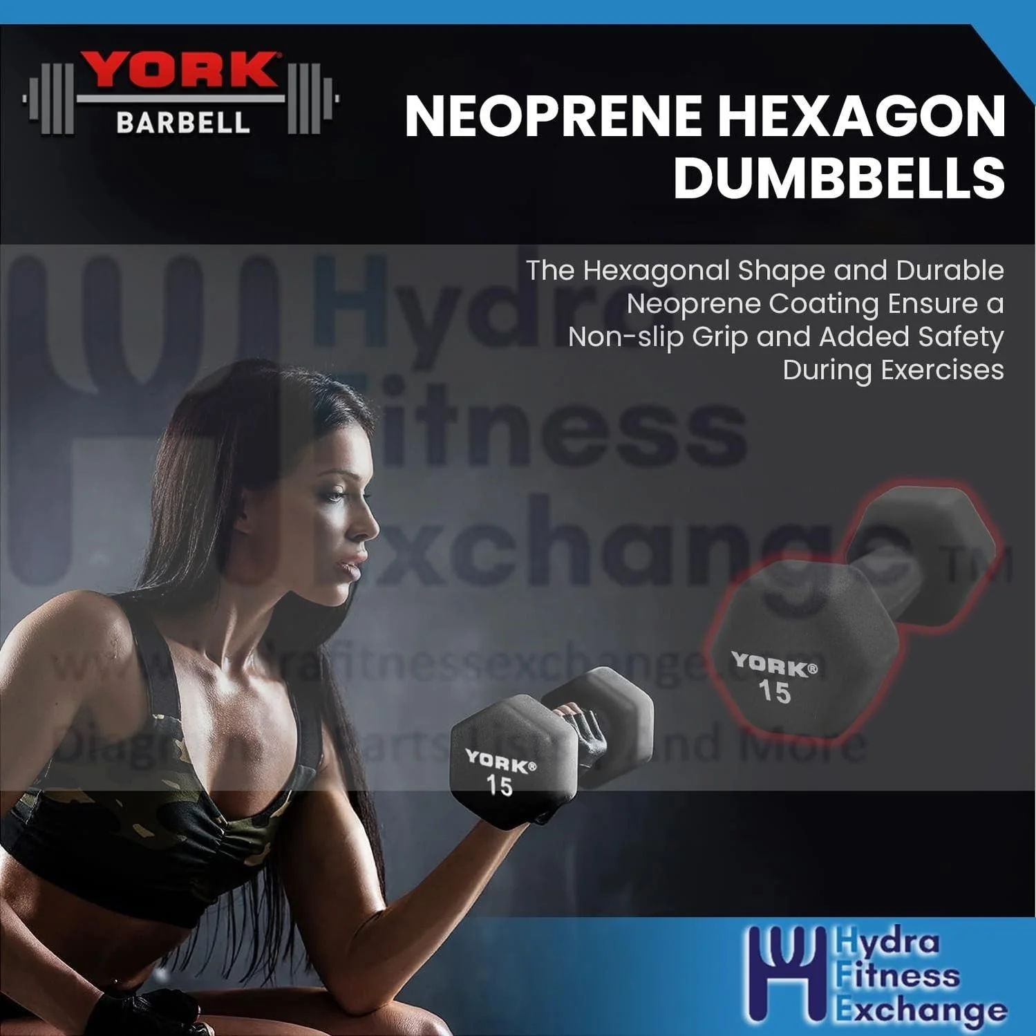 York Barbell Neoprene Hexagon Dumbbells with Cast Ergo Handle (5lb, Pack of 1) - Image 2