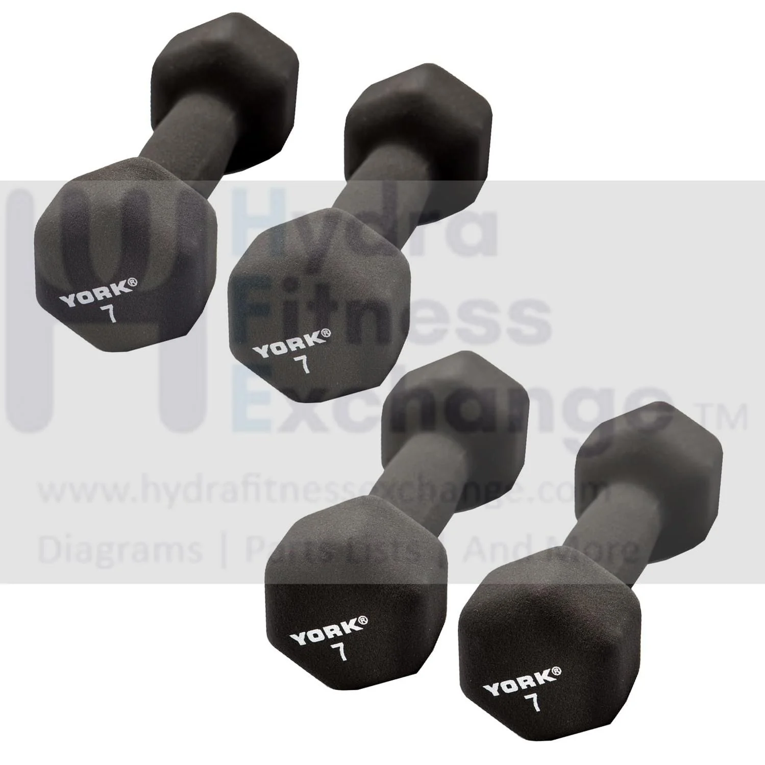 York Barbell Neoprene Hexagon Dumbbells with Cast Ergo Handle (7lb, Pack of 4)