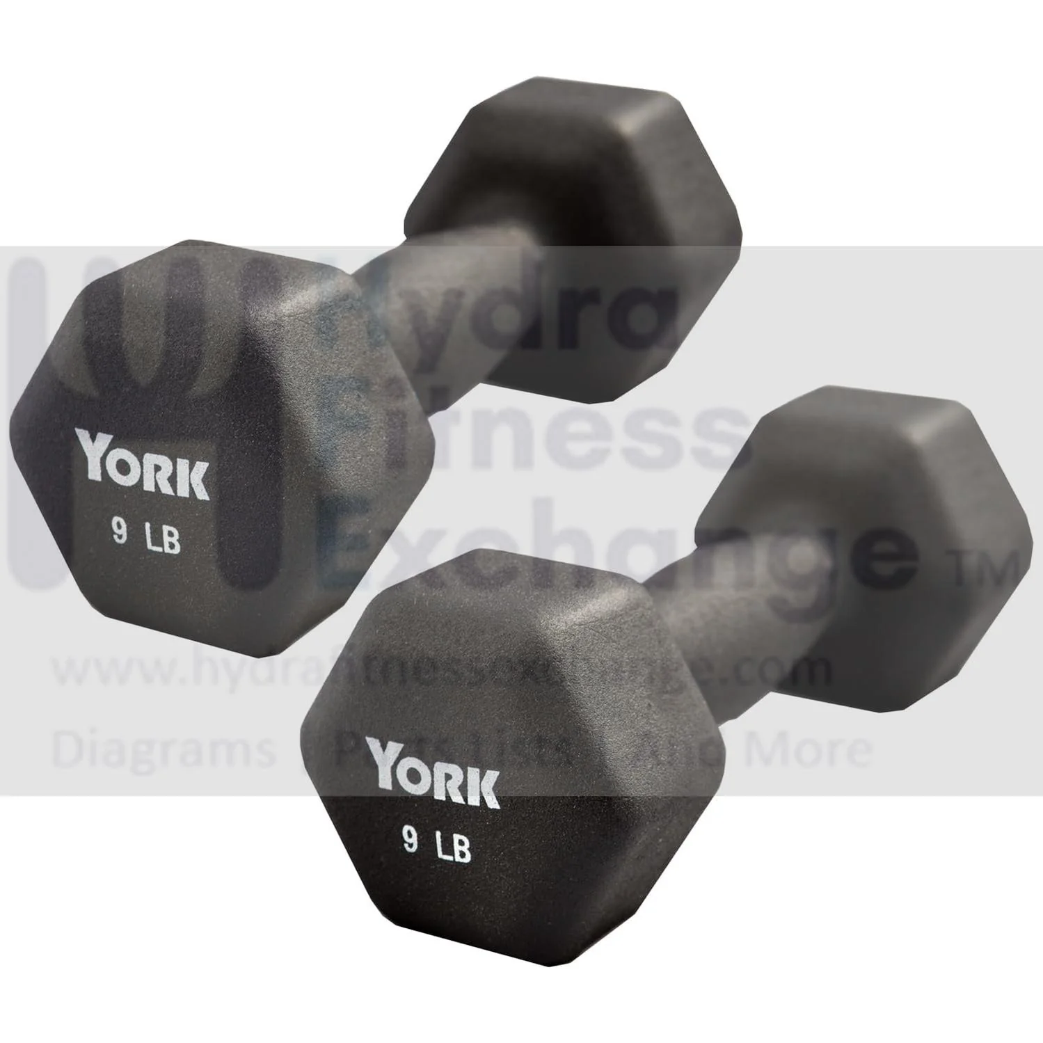 York Barbell Neoprene Hexagon Dumbbells with Cast Ergo Handle (9lb, Pack of 2)