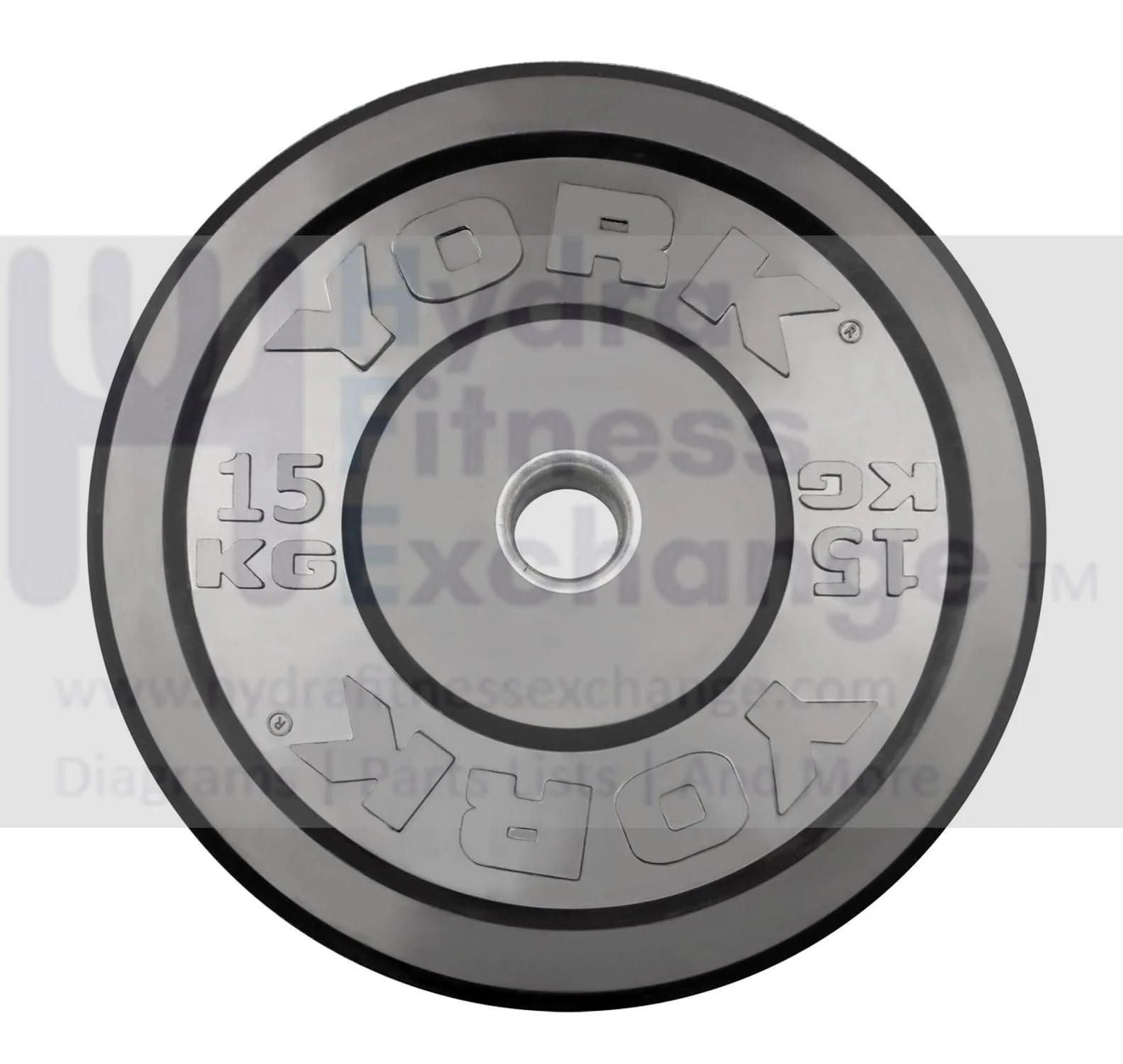 York Barbell Rubber Training Bumper Plate – Olympic Weight Plates with 2" Reinforced Center Steel Sleeve – Solid Rubber for Noise Reduction, Floor Protection – 15 kg Dia 17⅝", Thk 2¾"