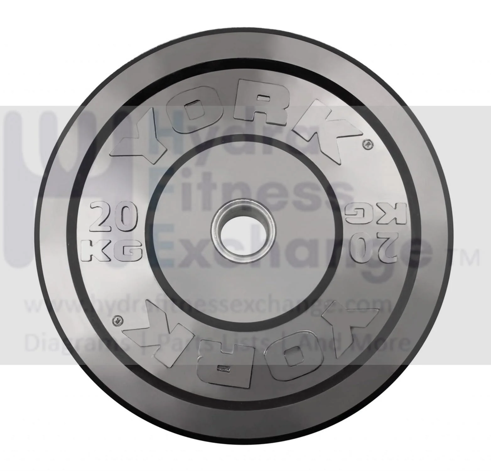 York Barbell Rubber Training Bumper Plate – Olympic Weight Plates with 2" Reinforced Center Steel Sleeve – Solid Rubber for Noise Reduction, Floor Protection – 20 kg Dia 17¾", Thk 3½"