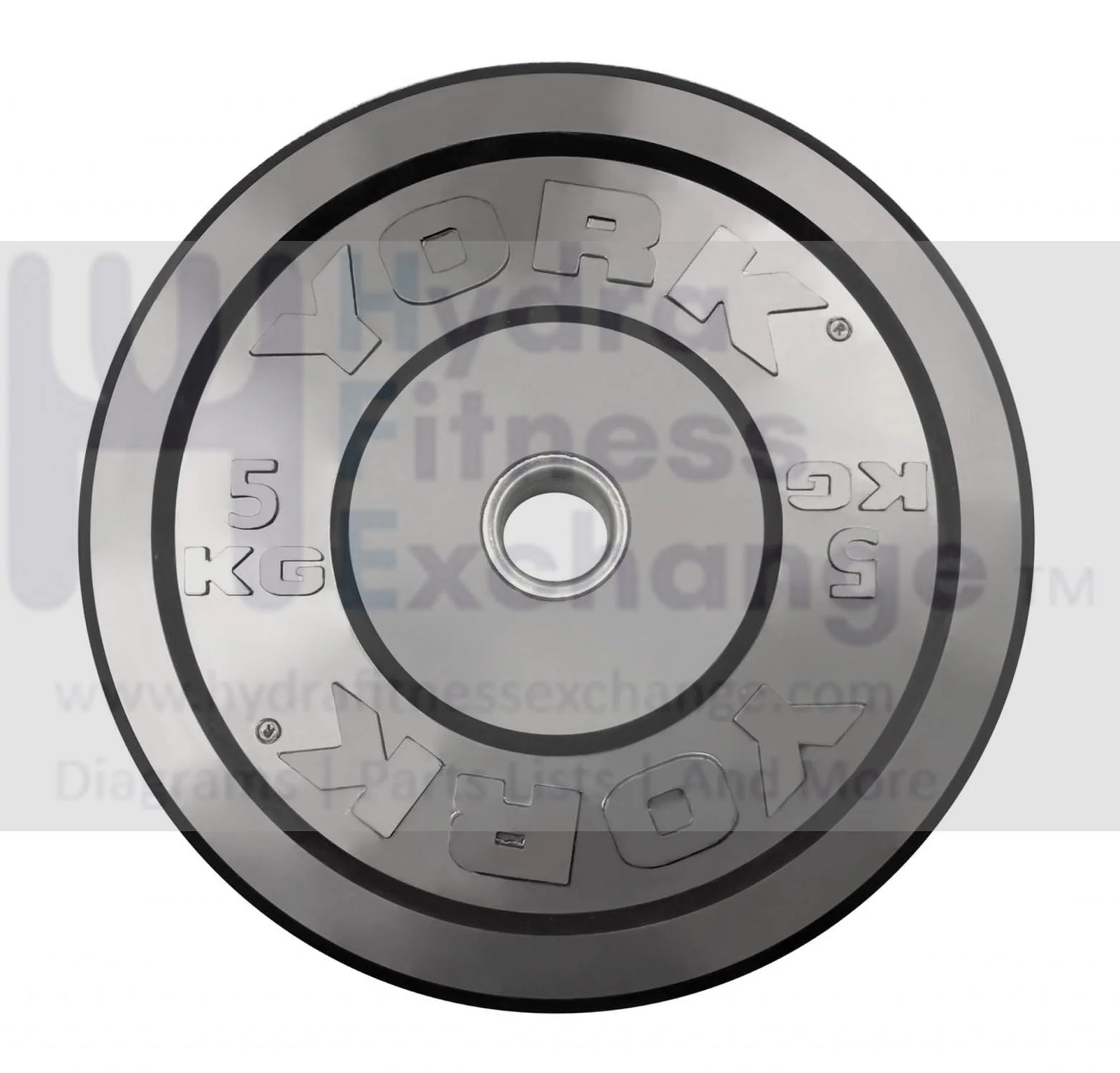 York Barbell Rubber Training Bumper Plate – Olympic Weight Plates with 2" Reinforced Center Steel Sleeve – Solid Rubber for Noise Reduction, Floor Protection – Available in 5 kg Dia 17½", Thk 1⅛"
