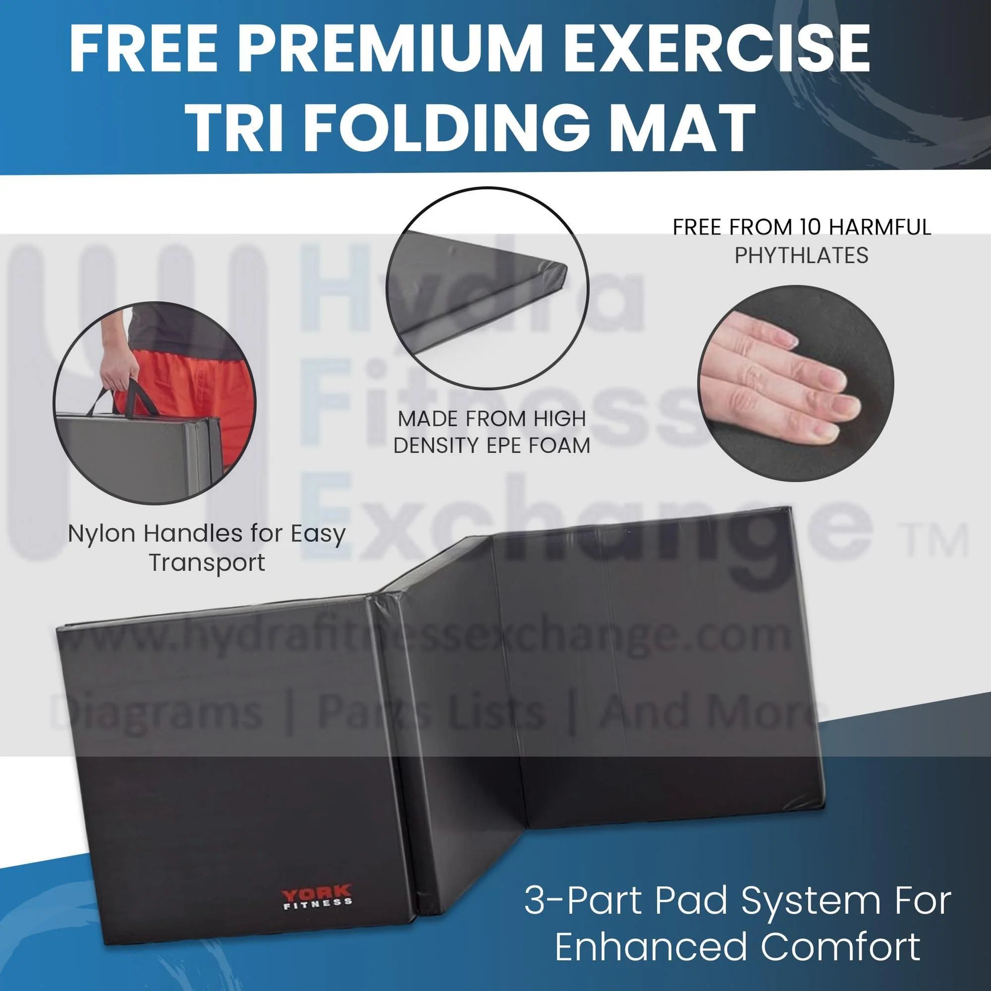 York Barbell Tri-Fold Ultimate Folding Exercise Mat with Carrying Handles | Anti-Tear Multi Option Training & Workout Fitness Floor Mat for Stretching Yoga MMA Gymnastics | 2′ x 6′ x 2″ - Image 3