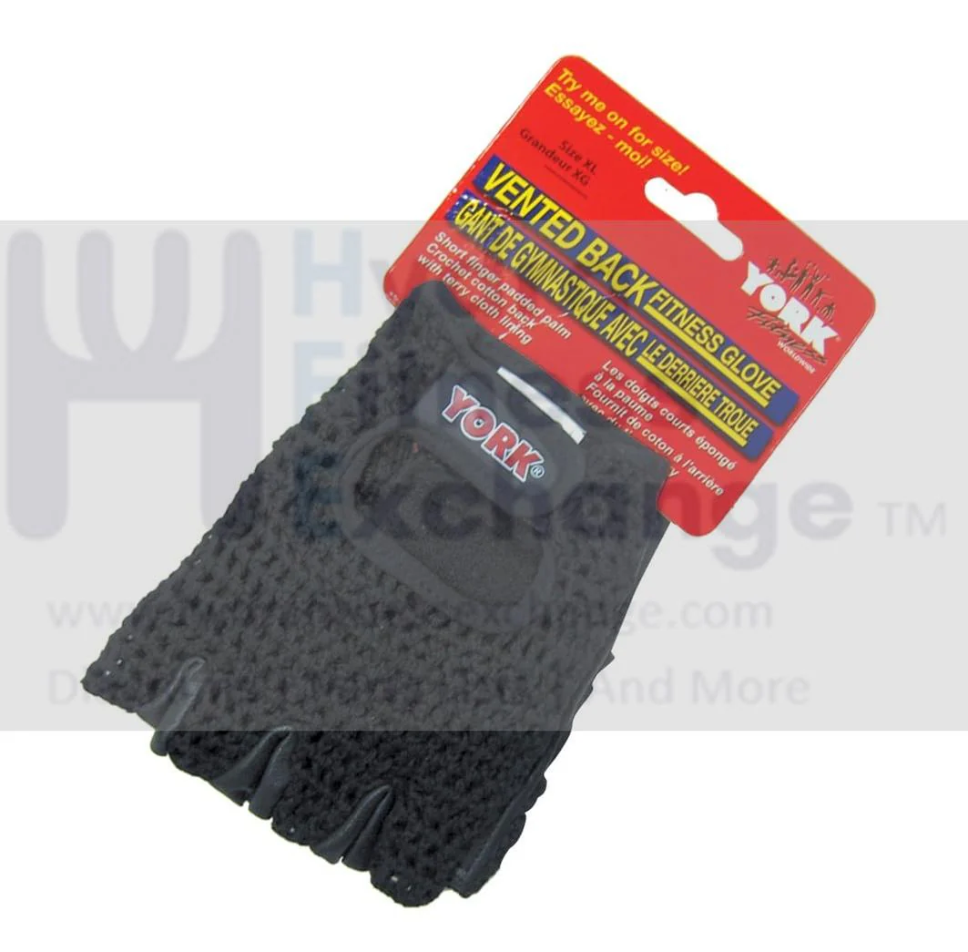 York Barbell Unisex Vented Back Fitness Gloves Pair Black - Fingerless Goat Skin Palm, Crochet Cotton Back - Anti-Slip Grip for Weightlifting, Training, Cycling, Pull-Ups, Gym Men & Women - Small