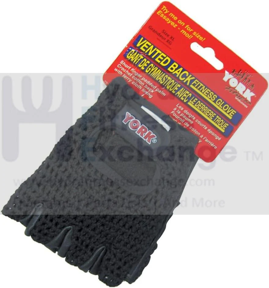 York Barbell Unisex Vented Back Fitness Gloves Pair - Black (S, M, L, XL) - Fingerless Goat Skin Palm, Crochet Cotton Back - Anti-Slip Grip for Weightlifting Training Cycling Pull-Ups Gym Men & Women