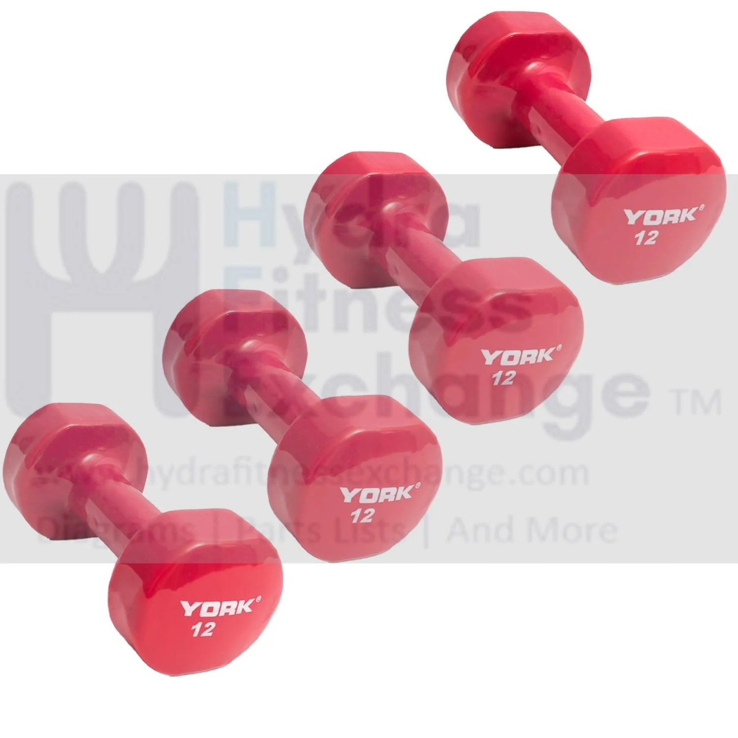 York Barbell Vinyl Coated Fitbell Dumbbell (12LB, Pack of 4) | Durable Anti-Roll Anti-Slip, Color Magenta | Ideal for Arm Rows Squats Chest Presses Bicep Curls Walking Jogging & Yoga