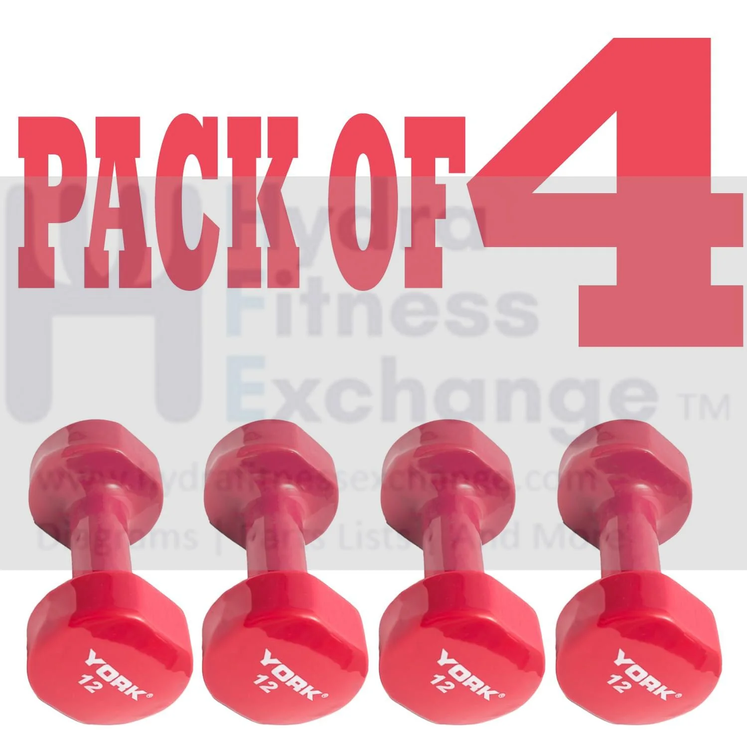York Barbell Vinyl Coated Fitbell Dumbbell (12LB, Pack of 4) | Durable Anti-Roll Anti-Slip, Color Magenta | Ideal for Arm Rows Squats Chest Presses Bicep Curls Walking Jogging & Yoga - Image 2