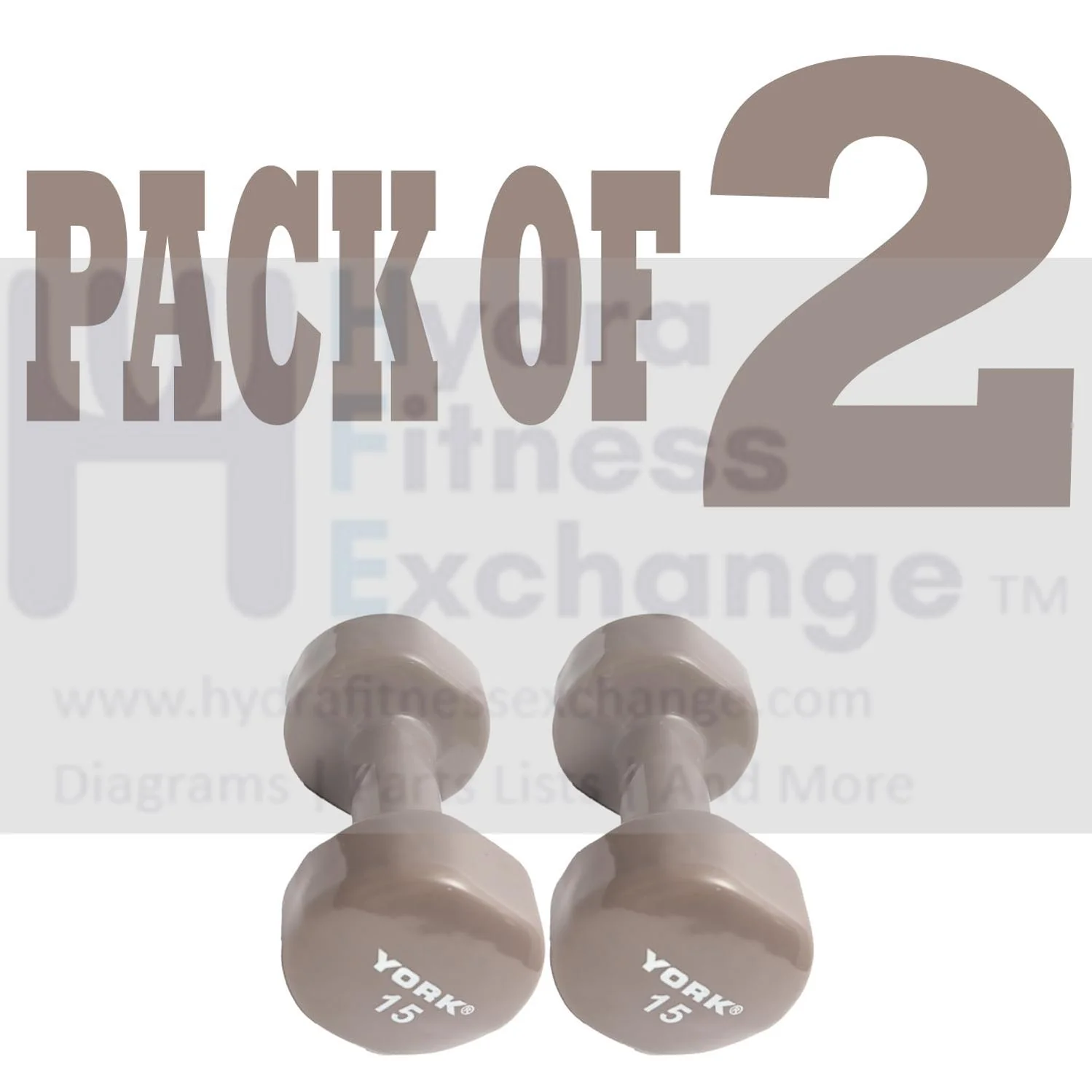 York Barbell Vinyl Coated Fitbell Dumbbell (15LB, Pack of 2) | Durable Anti-Roll Anti-Slip, Color Grey | Ideal for Arm Rows Squats Chest Presses Bicep Curls Walking Jogging & Yoga - Image 2