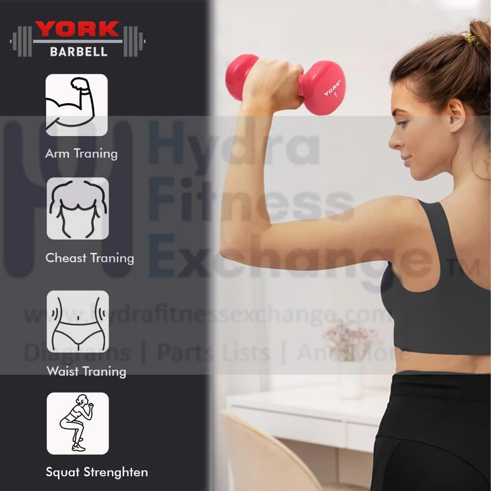 York Barbell Vinyl Coated Fitbell Dumbbell (1LB, Pack of 2) | Dumbbell Set for Women & Men Durable Anti-Roll, Anti-Slip, Pink | Ideal for Arm Rows, Squats, Chest Presses, Bicep Curls, Jogging & Yoga - Image 6