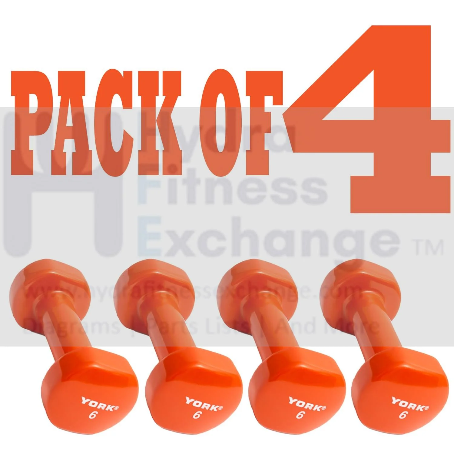 York Barbell Vinyl Coated Fitbell Dumbbell (6LB, Pack of 4) | Durable Anti-Roll Anti-Slip, Color Orange | Ideal for Arm Rows Squats Chest Presses Bicep Curls Walking Jogging & Yoga - Image 2