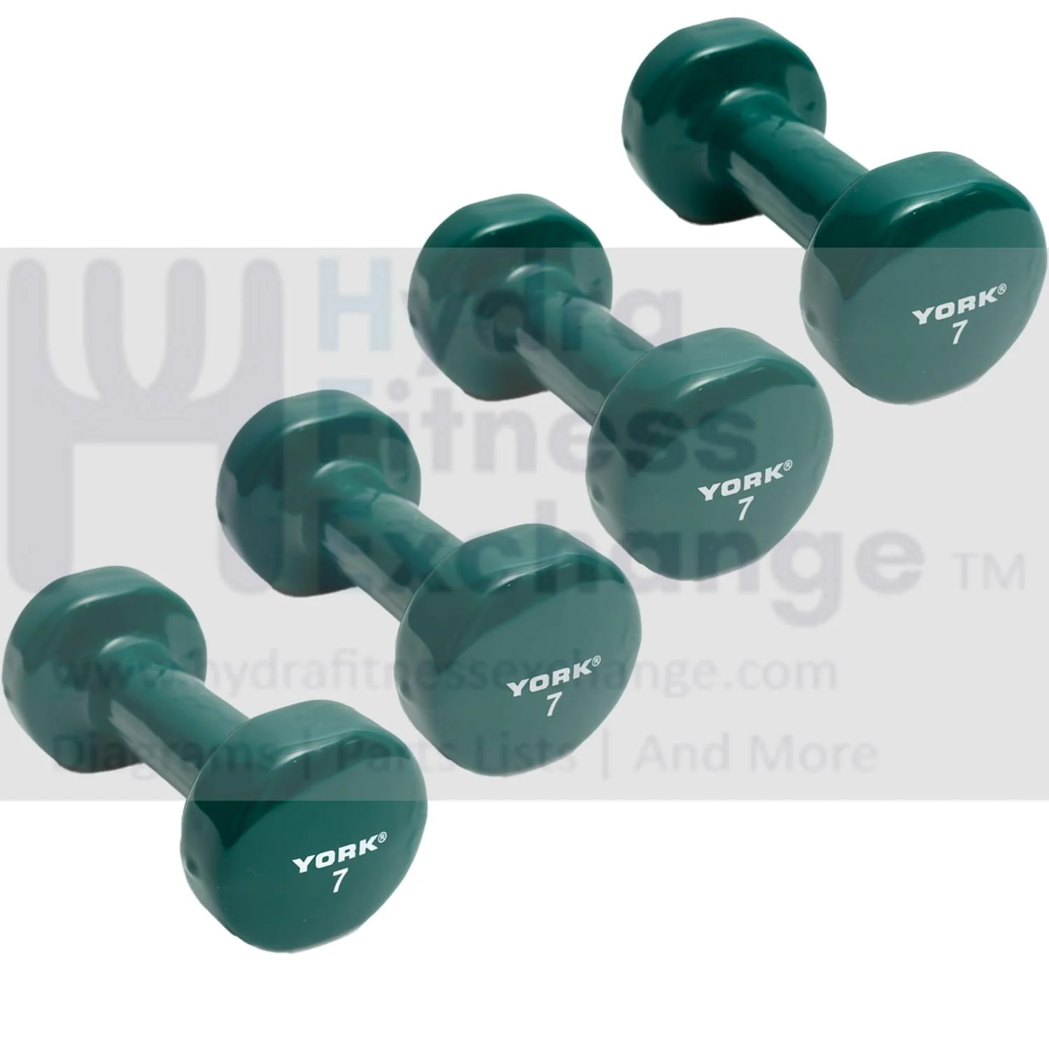 York Barbell Vinyl Coated Fitbell Dumbbell (7LB, Pack of 4) | Durable Anti-Roll Anti-Slip, Color Dark Green | Ideal for Arm Rows Squats Chest Presses Bicep Curls Walking Jogging & Yoga