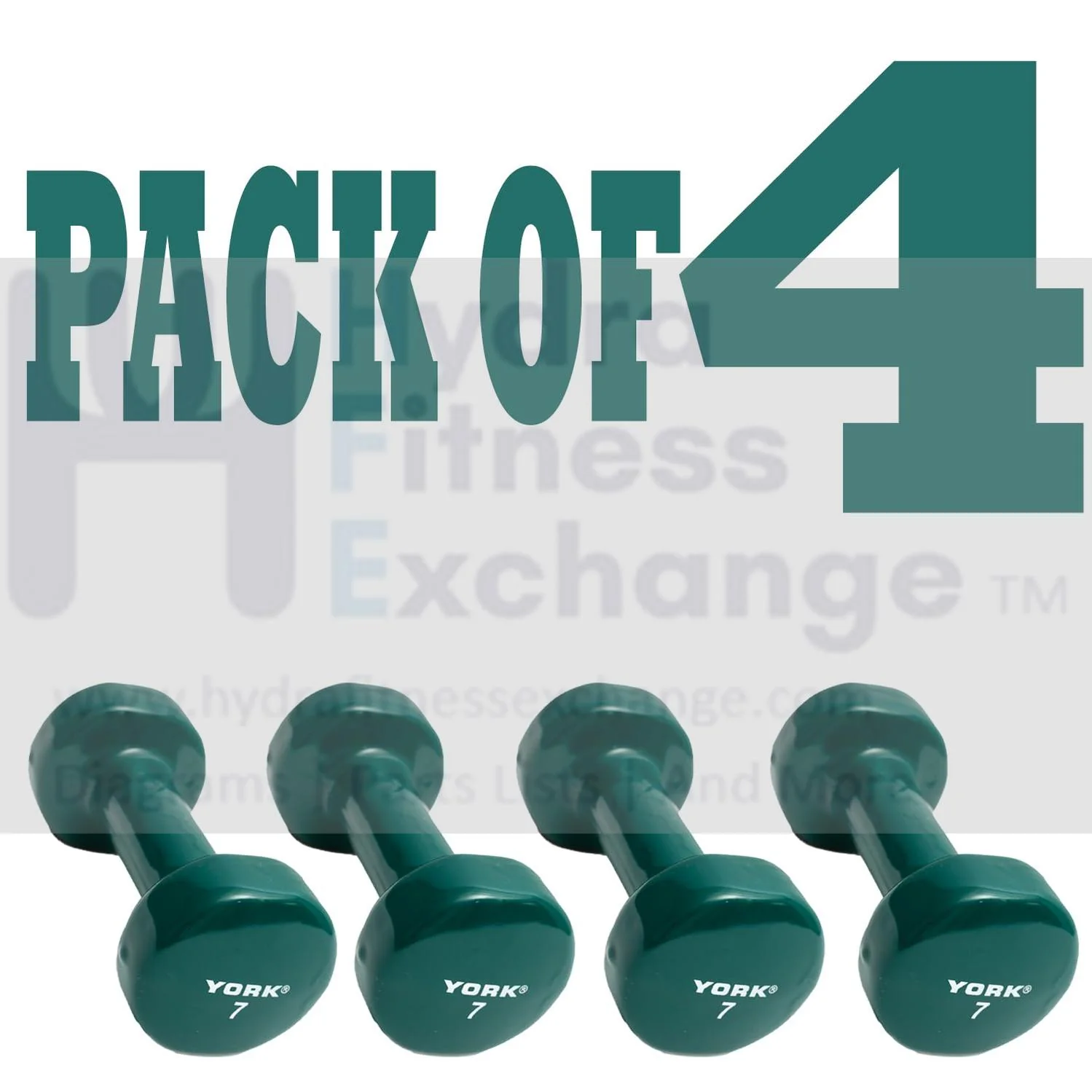 York Barbell Vinyl Coated Fitbell Dumbbell (7LB, Pack of 4) | Durable Anti-Roll Anti-Slip, Color Dark Green | Ideal for Arm Rows Squats Chest Presses Bicep Curls Walking Jogging & Yoga - Image 2