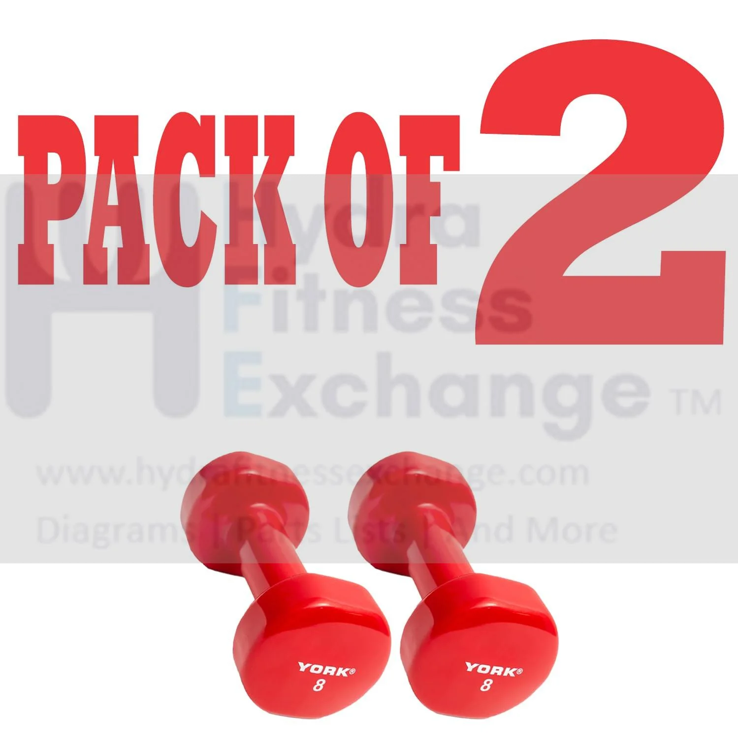 York Barbell Vinyl Coated Fitbell Dumbbell (8LB, Pack of 2) | Durable Anti-Roll Anti-Slip, Color Red | Ideal for Arm Rows Squats Chest Presses Bicep Curls Walking Jogging & Yoga - Image 2