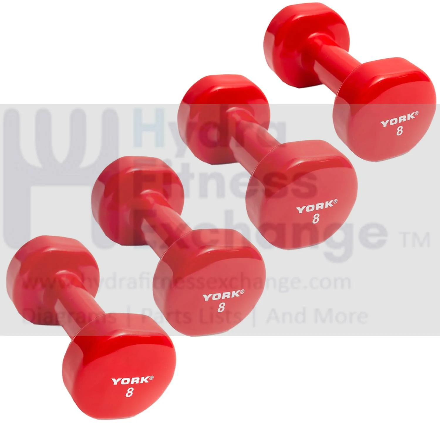 York Barbell Vinyl Coated Fitbell Dumbbell (8LB, Pack of 4) | Durable Anti-Roll Anti-Slip, Color Red | Ideal for Arm Rows Squats Chest Presses Bicep Curls Walking Jogging & Yoga