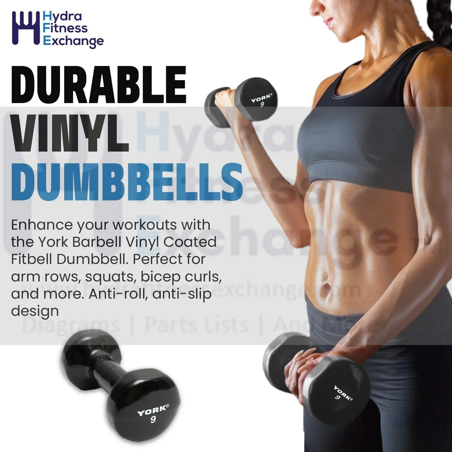 York Barbell Vinyl Coated Fitbell Dumbbell (9LB, Pack of 1) | Durable Anti-Roll Anti-Slip, Color Black | Ideal for Arm Rows Squats Chest Presses Bicep Curls Walking Jogging & Yoga - Image 3