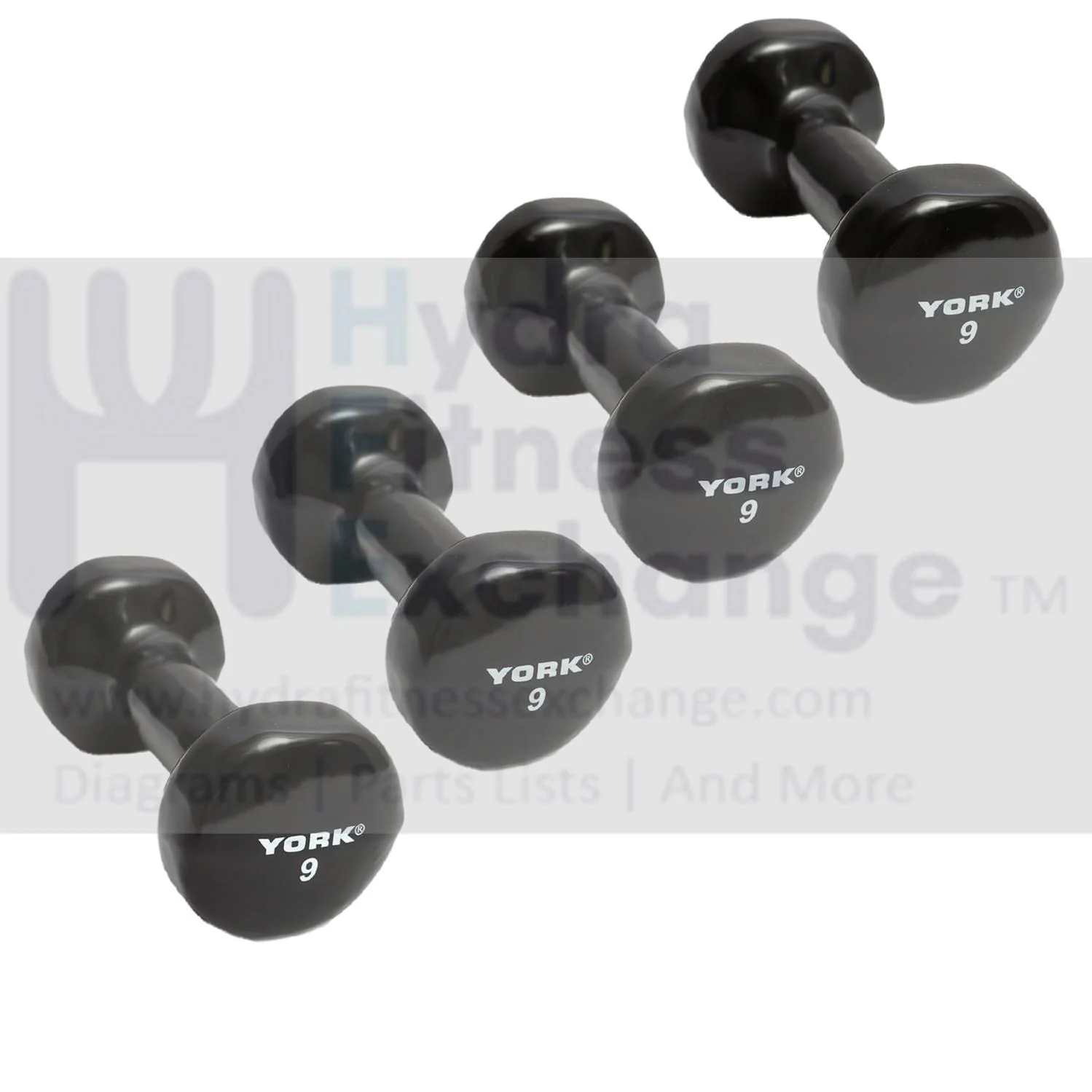 York Barbell Vinyl Coated Fitbell Dumbbell (9LB, Pack of 4) | Durable Anti-Roll Anti-Slip, Color Black | Ideal for Arm Rows Squats Chest Presses Bicep Curls Walking Jogging & Yoga